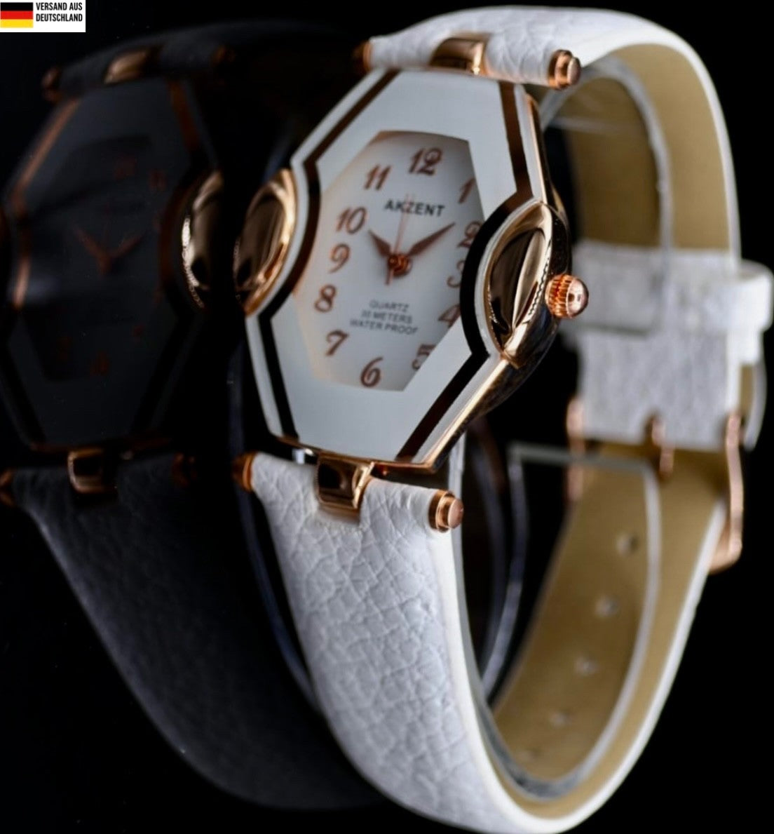 Akzent Damen Frauen Armband Uhr Rosé Weiß Farben Damenuhr 12 Stunden Anzeige -0