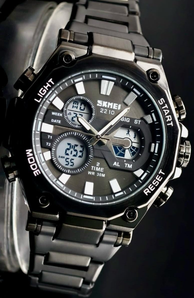 SKM Digital & Analog Herren Männer Uhr  Sportliche Armbanduhr Keramik Look 50mm0