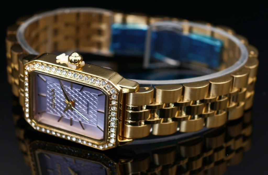 Mega Edle Omax Damen Armband Uhr Gold Farben  Damenuhr Strass IP Veredelt NEU1