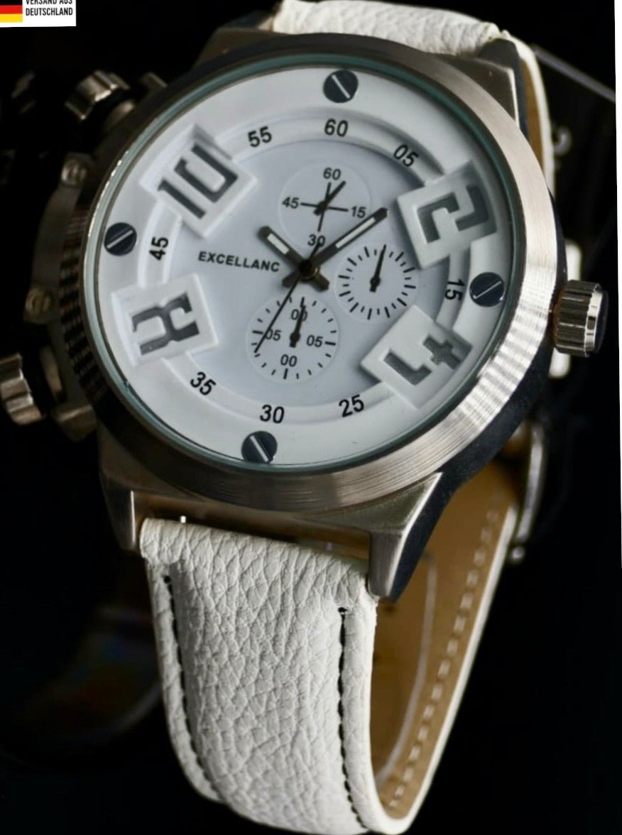 Excellanc Herren Männer Armband Uhr Kunstleder Leuchtzeiger Chronolook Herrenuhr0