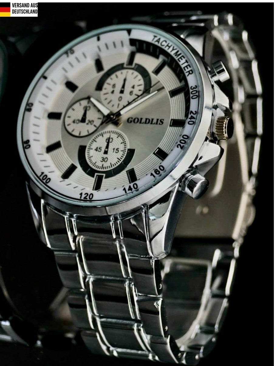 Herren Armband Männer Uhr XL Silber Farben Chrono Look * NEU * 270