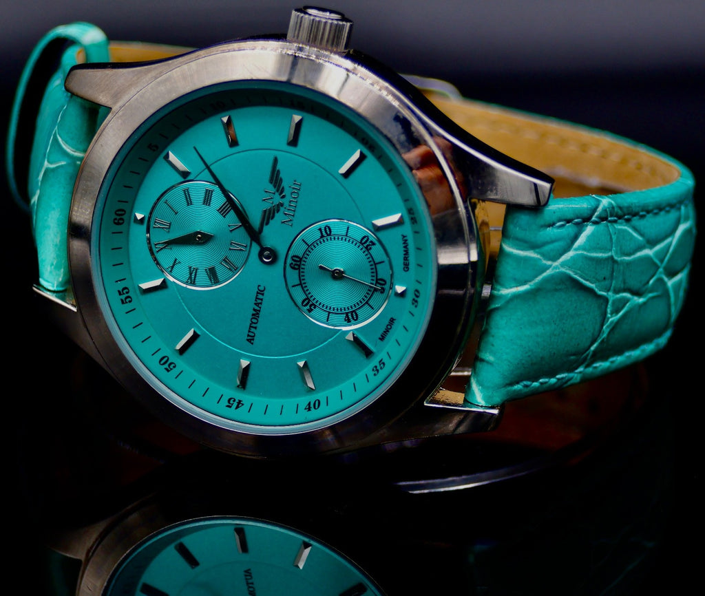 Mega Edle Herren Uhr Automatikuhr Armbanduhr Minoir Herrenuhr mit Lederband #851