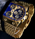 XL Herren Männer Uhr 3 Uhrwerke Blau Gold Farben Herrenuhr im Chrono Look NEU0