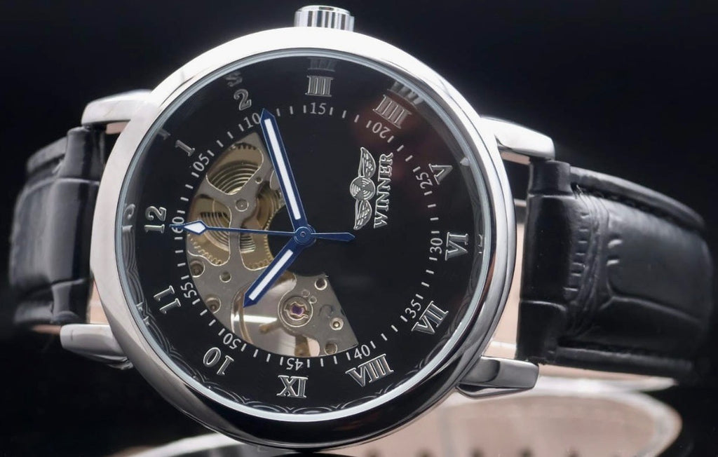 Winner Herren Automatik Uhr Armbanduhr Schwarz Farben Skelettuhr Leuchtzeiger1