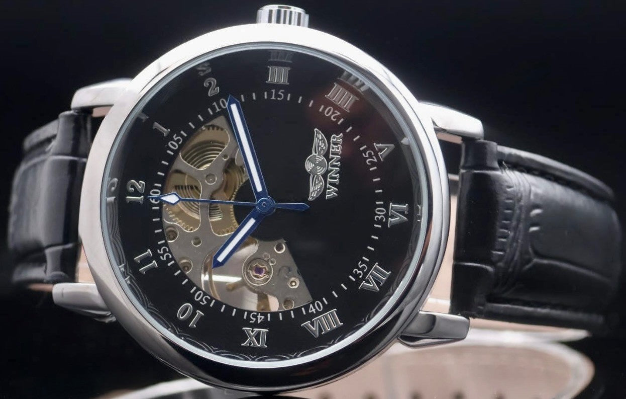 Winner Herren Automatik Uhr Armbanduhr Schwarz Farben Skelettuhr Leuchtzeiger1