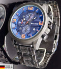 Elite Herren Edelstahl Armband Uhr Chronograph Datum Anthrazit Schwarz Blau NEU0