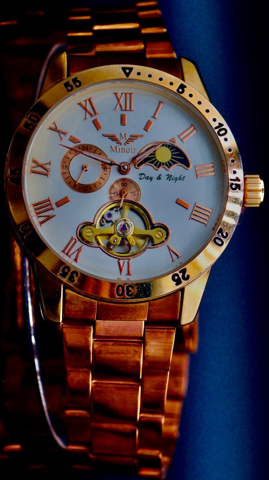 Mega Edle Minoir Herren Uhr Automatikuhr Armbanduhr Weiß Rosé Farben Herrenuhr0