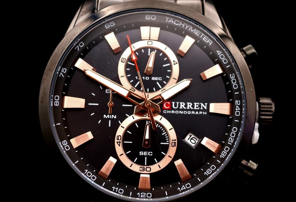 Herren Männer Armband Uhr Herrenuhr Chronograph mit Datumsanzeige Rosé Schwarz2