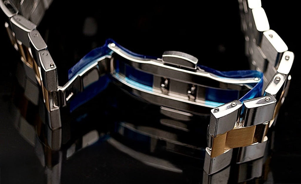 Omax Herren Armband Uhr Datum Herrenuhr IP Veredelt Silber Gold Blau Farben NEU2