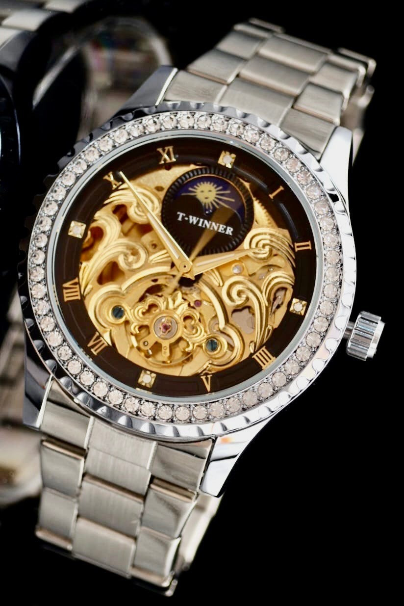 T-Winner Herren Automatikuhr Mechanisch Skelett Uhr Gold Silber Farben Luxus1