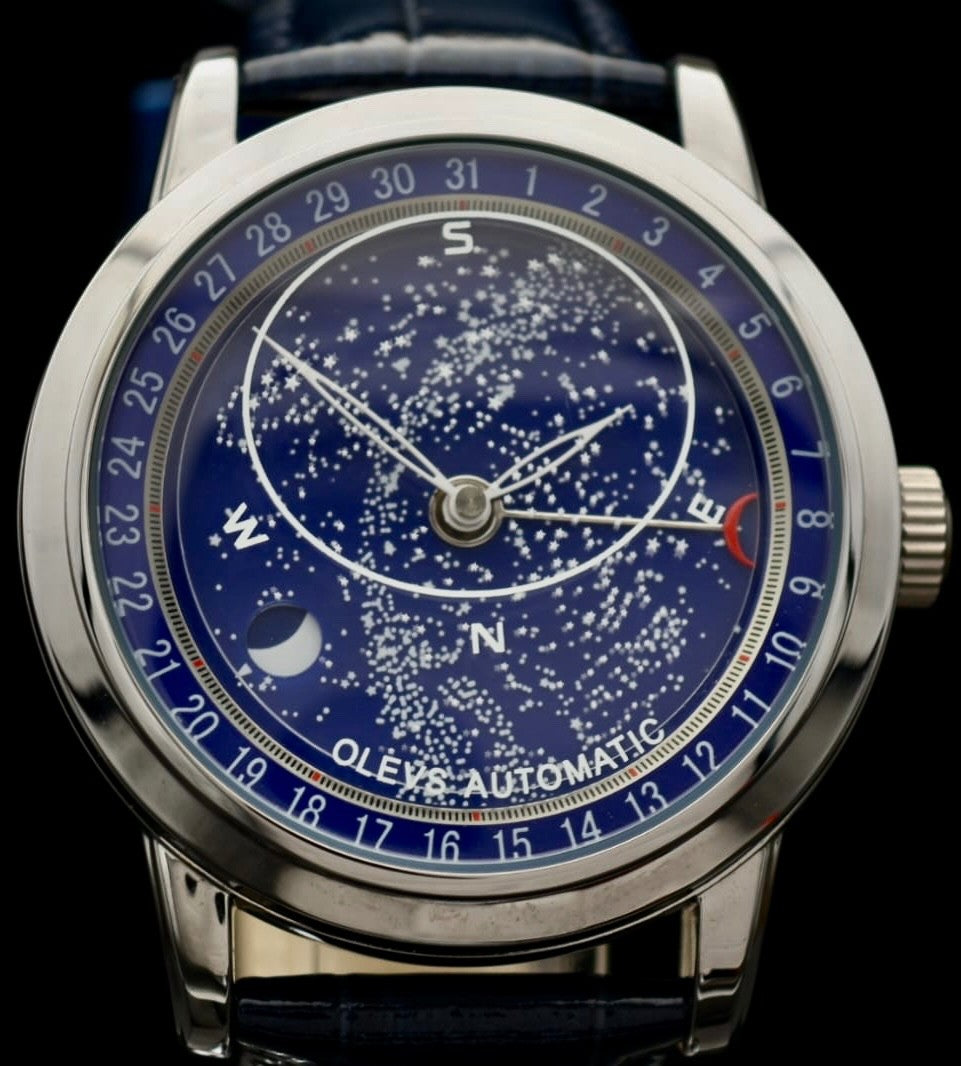 OLEVS Herren Automatik Uhr Herrenuhr Blau Silber Farben animiertes Ziffernblatt0