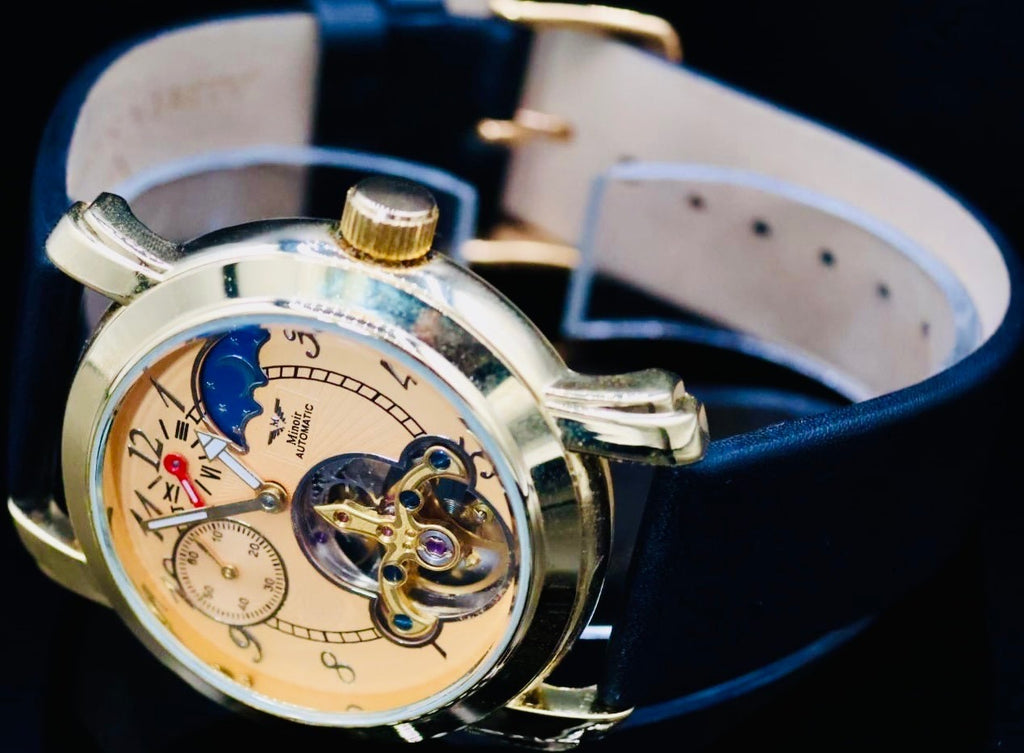 Schicke Minoir Herren Uhr Automatik Armbanduhr Herrenuhr mit schwarzem Lederband1