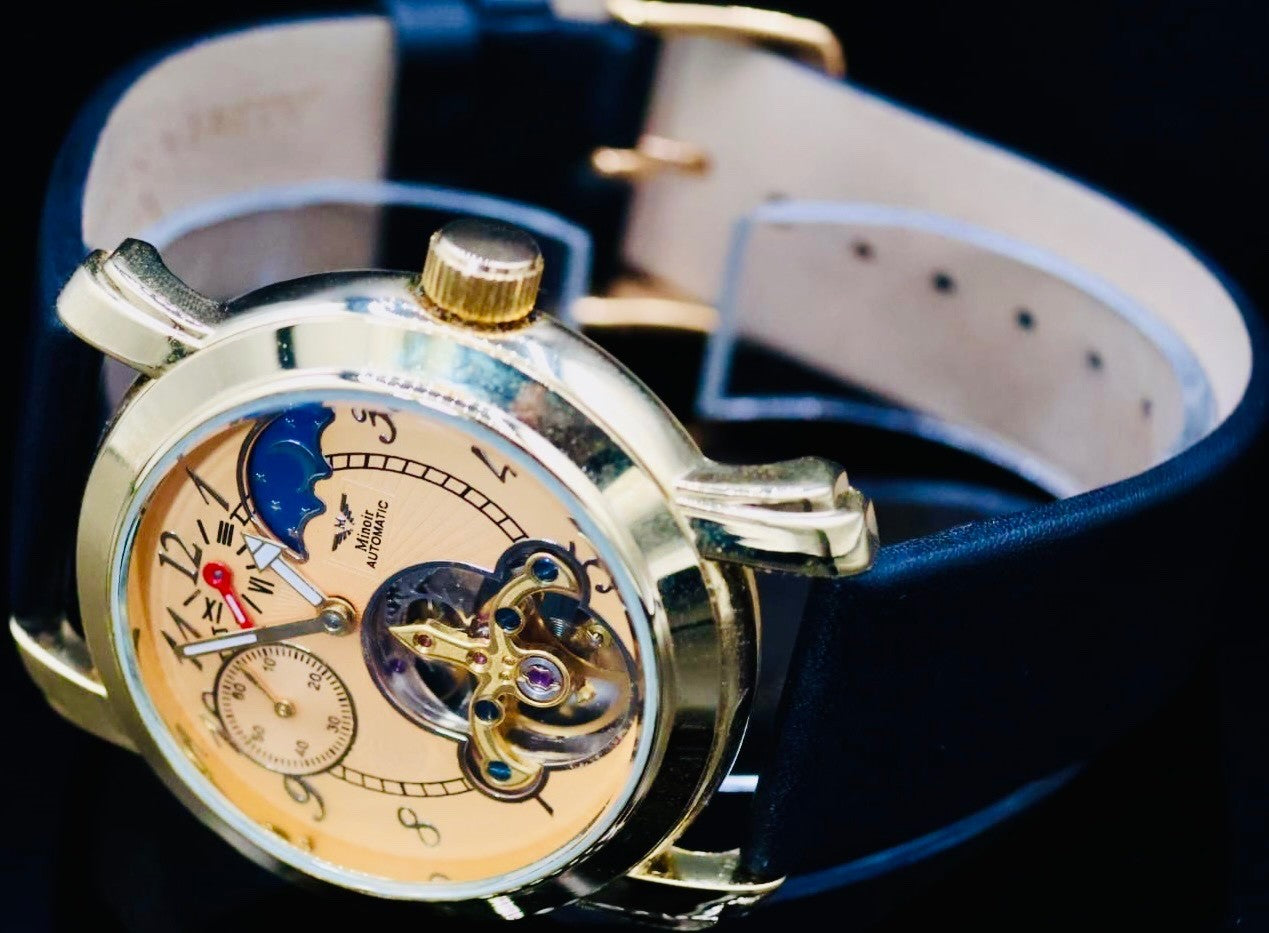 Schicke Minoir Herren Uhr Automatik Armbanduhr Herrenuhr mit schwarzem Lederband1