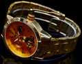 Minoir Herren Männer Uhr Automatikuhr Armbanduhr Herrenuhr Orange Gold Farben0