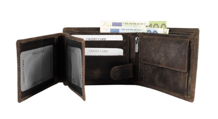 Akzent Leder Geldbörse Echtleder Portemonnaie Geldbeutel 9 X 12 CM Braun RFID2