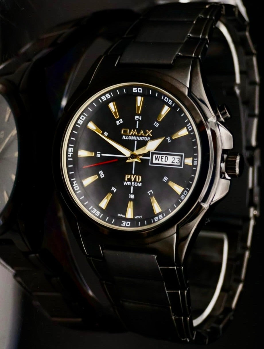 Omax Sapphire ILLUMINATOR   Herren Armband Uhr IP Veredelt Keramik Look Neu *2