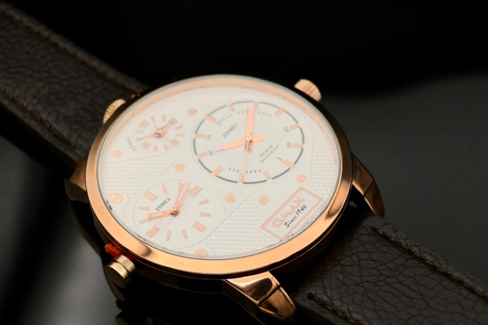 XXL Omax Monster Watch Herren Armband Uhr Dual Triple Timer Braun Rose Farben0