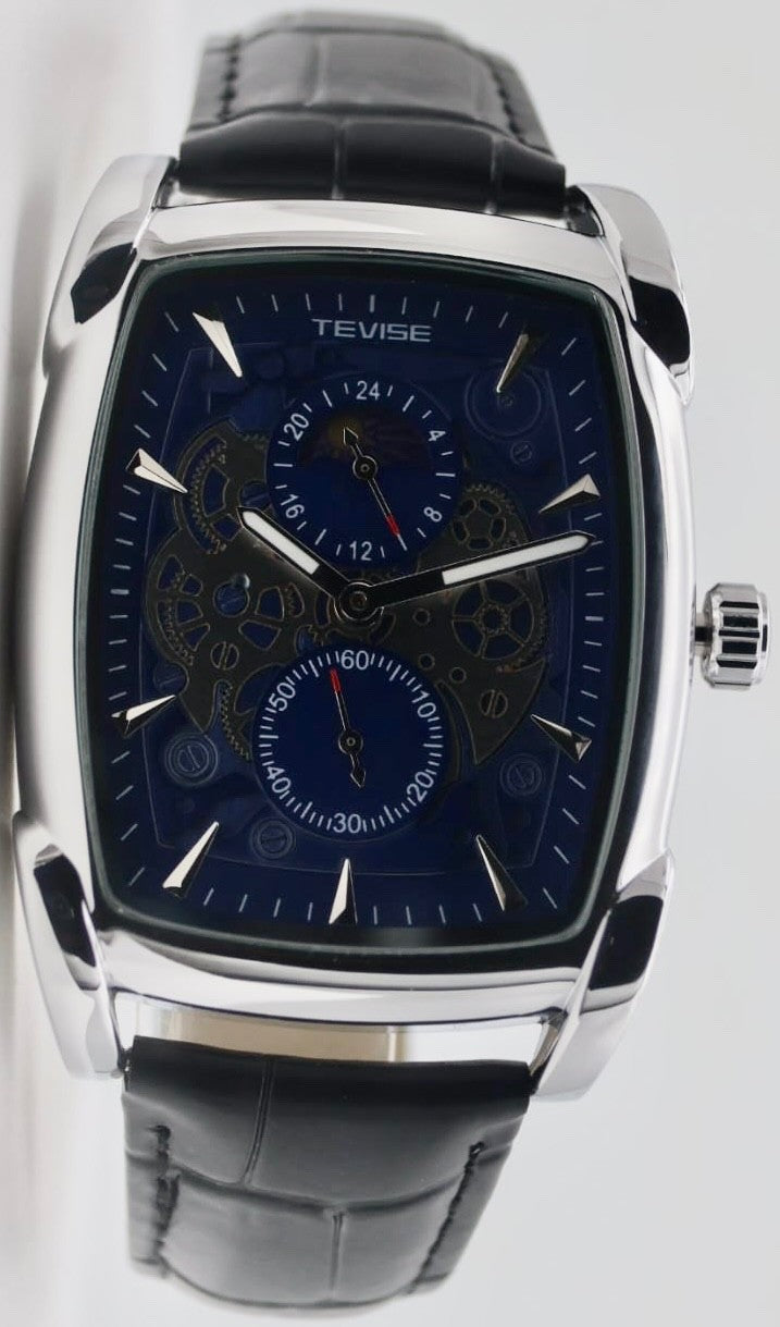 TEVISE - QUARZ - ARMBAND - UHR - LEDER - BLAU - 12H ANZEIGE - LEUCHTZEIGER - NEU0
