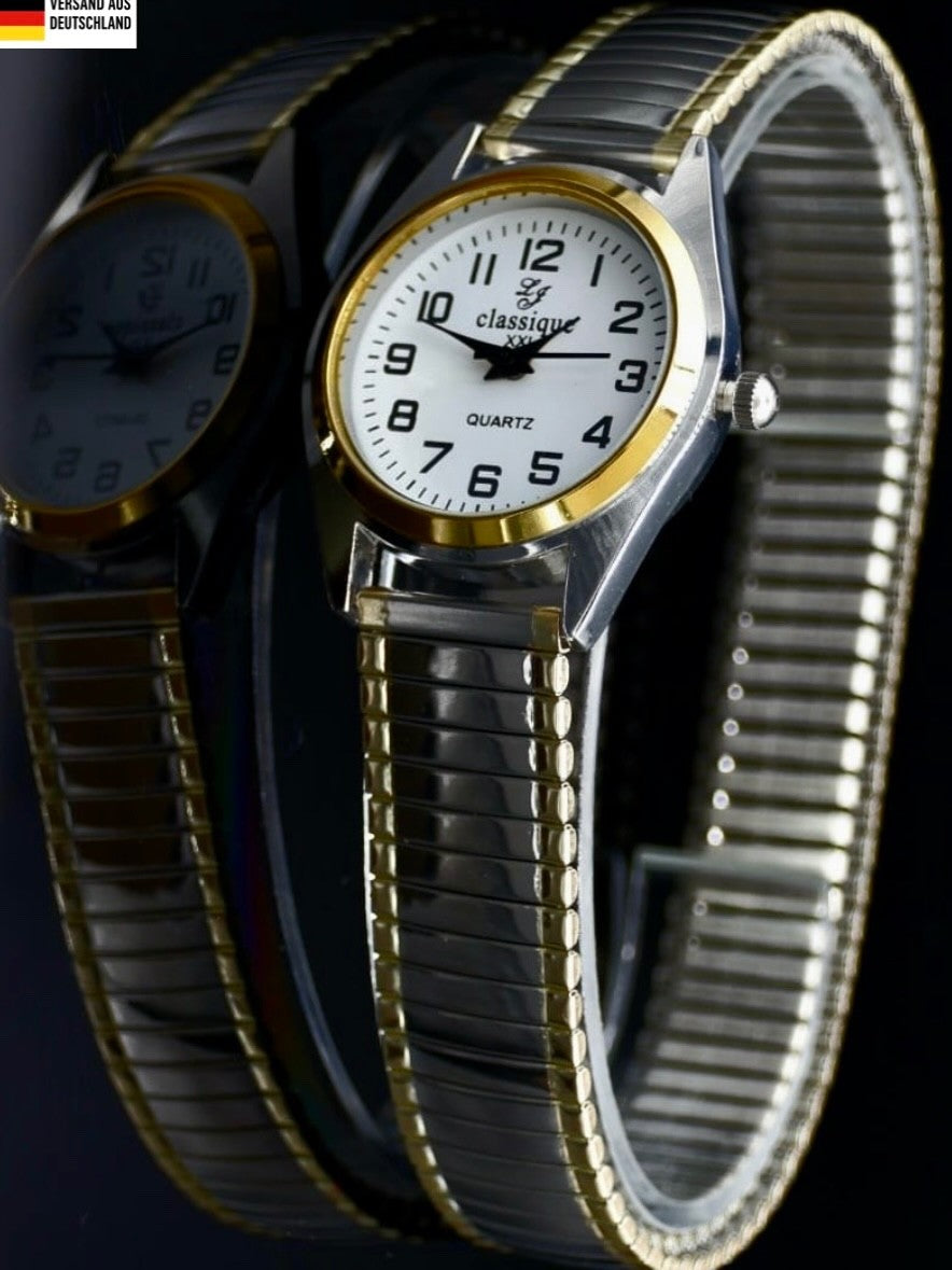 Classique Damen Frauen Armband Uhr Weiß Gold Silber Bicolor Farben Damenuhr Slim0