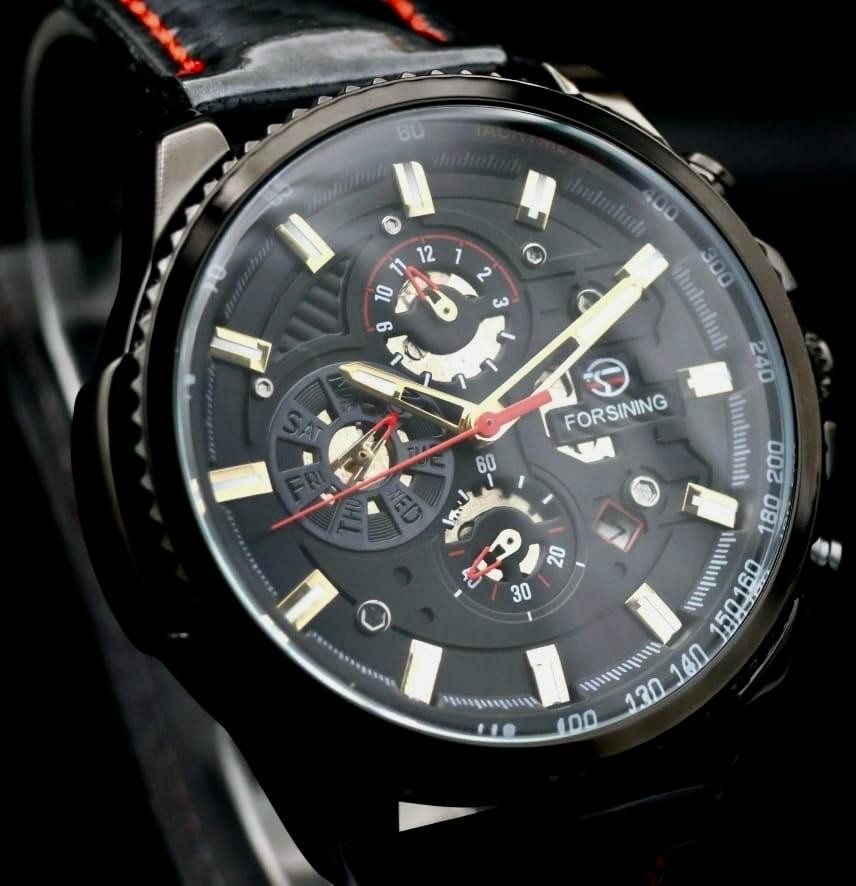 Exklusive Herren Männer Automatik Uhr Gold Schwarz Farben Top Design & Kalender0