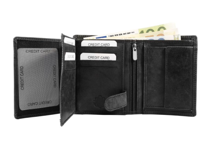 Akzent Leder Portemonnaie Geldbörse Portmonee Echtleder Schwarz RFID Schutz2