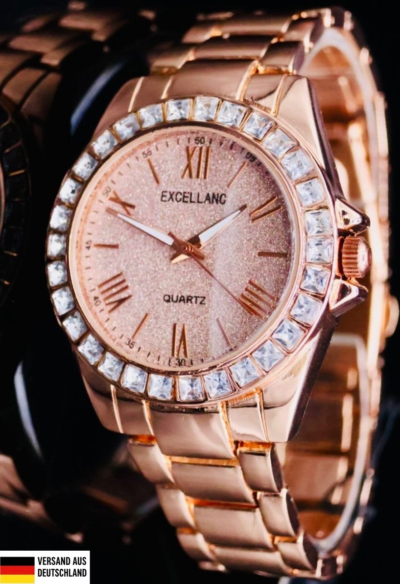 Excellanc Damen Armband Uhr Rosé Farben Damenuhr Strass 12 Stunden Anzeige0