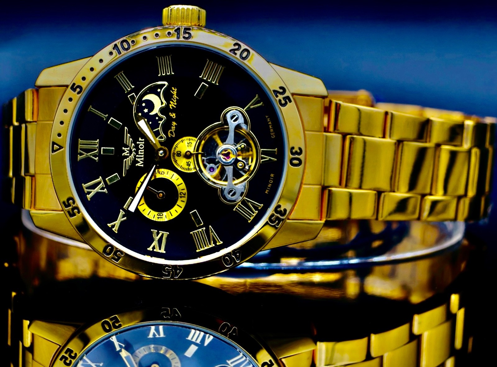 Exclusive Minoir Automatik Herrenuhr Klassisch mit offenem Werk & Glasboden1