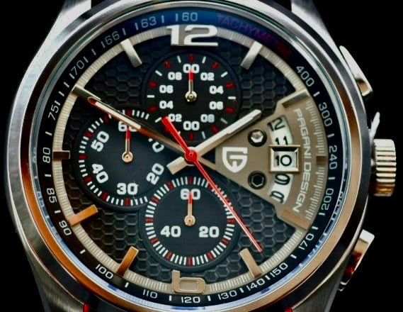 Sportliche PAGANI Herren Männer Armband Uhr Multifuktion Schwarz Rot Farben2