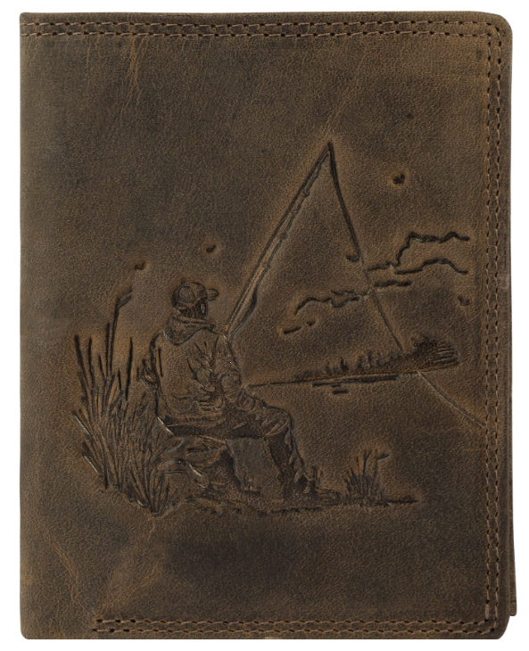 Akzent Leder Geldbörse RFID Schutz Echtleder Portemonnaie Angler Motiv Braun 10