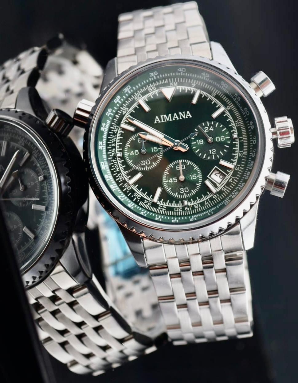 AIMANA - HERREN - CHRONOGRAPH -  STOPPFUKTION - DATUM - EDELSTAHL - 44MM - NEU0