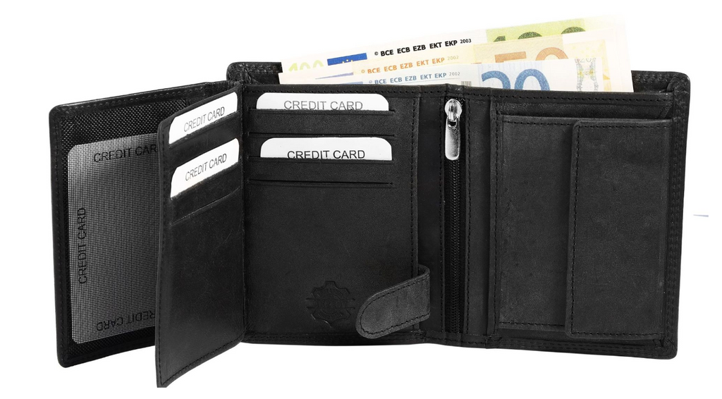 Akzent Basic Leder Geldbörse RFID Schutz Portemonnaie Schwarz Jäger Motiv 12