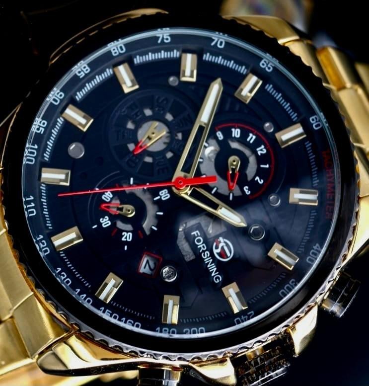 Exklusive Herren Männer Automatik Uhr Gold Farben sportliches Design Kalender #3