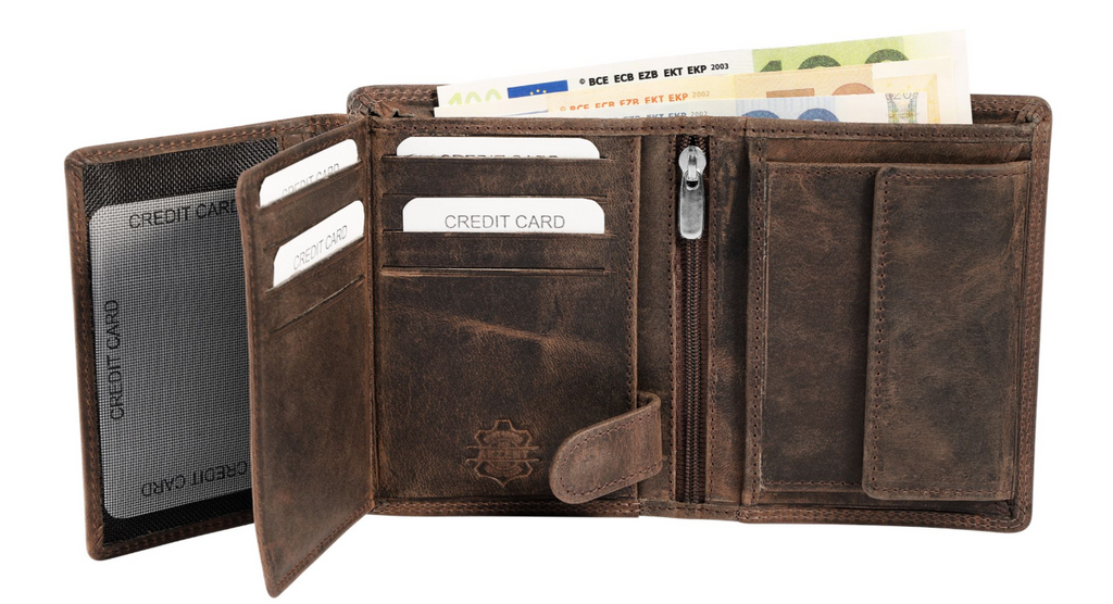 Akzent Basic Leder Geldbörse RFID Schutz Portemonnaie Braun Totenkopf Motiv 32