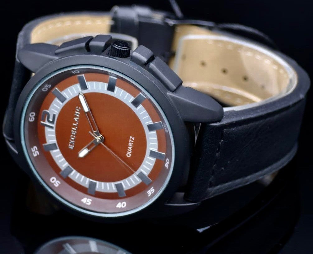 Edle Excellanc Herren Unisex Armband Uhr Braun Silber Schwarz Farben Herrenuhr1