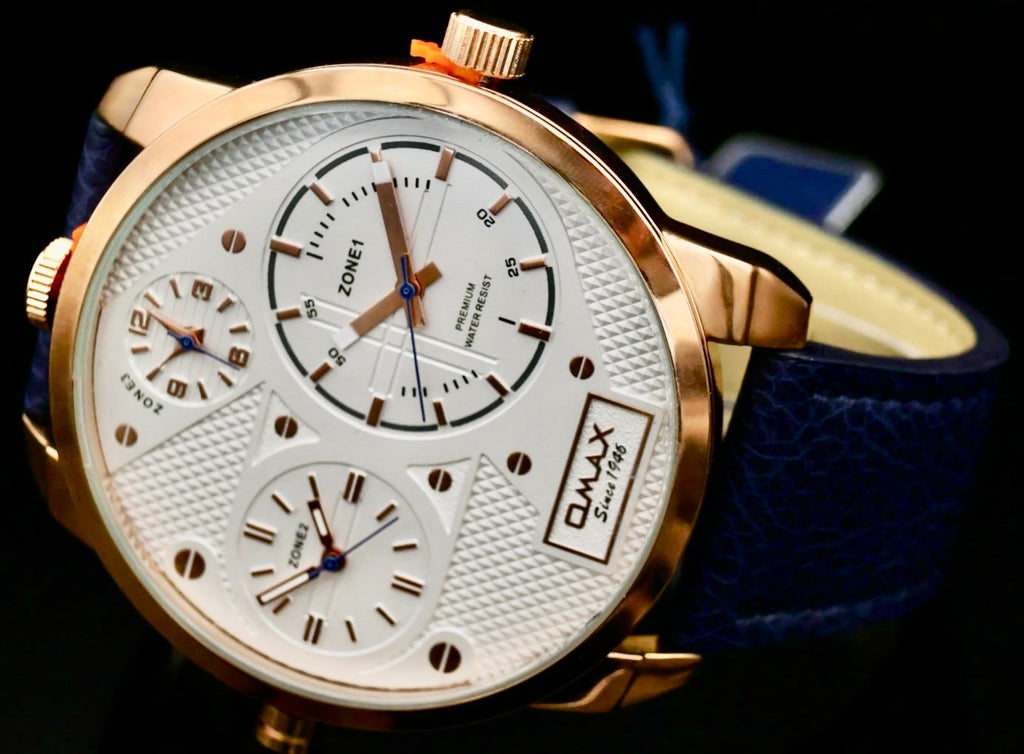 Omax XXL Monster Watch Herren Armband Uhr  Dual Triple Timer 3 Zeitzonen Neu *0