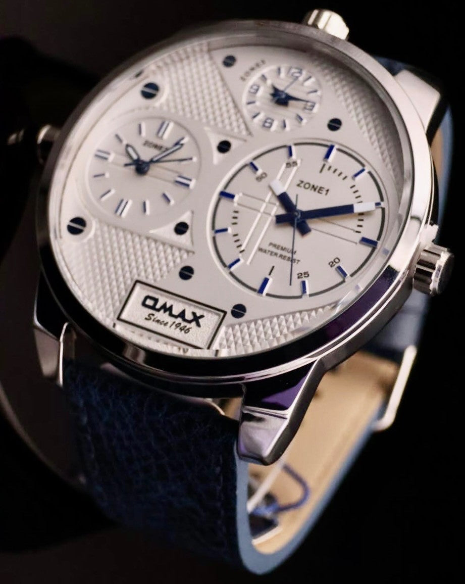 XXL Omax  Monster Watch Herren Armband Uhr Dual Triple Timer Blau 3 Zeitzonen0