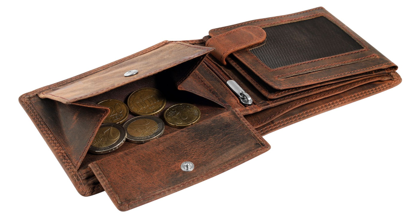 Akzent Leder Geldbörse RFID Echtleder Portemonnaie Geldbeutel Totenkopf Braun 13