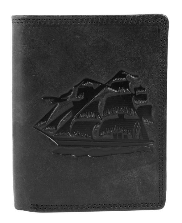 Akzent Basic Leder Geldbörse RFID Schutz Portemonnaie Schwarz Segelschiff Motiv0