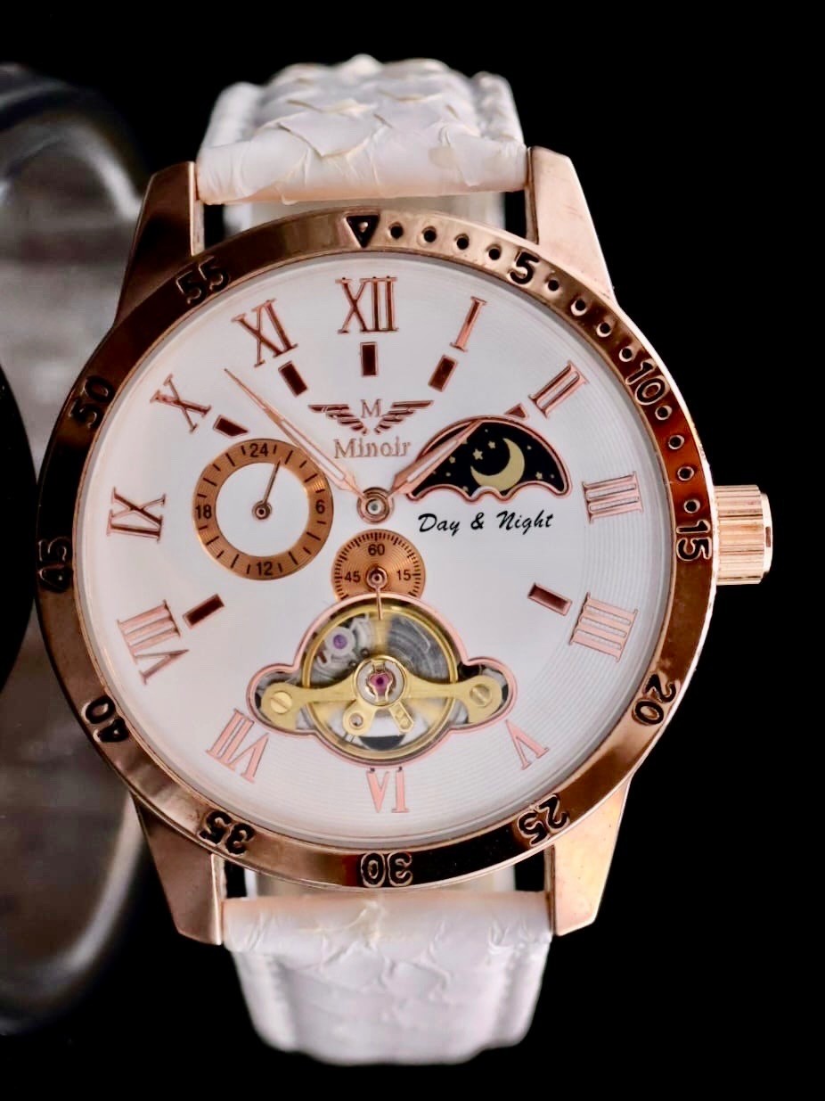 Herren Männer Uhr Automatik Armbanduhr Minoir Herrenuhr mit Lederband  B-WARE0