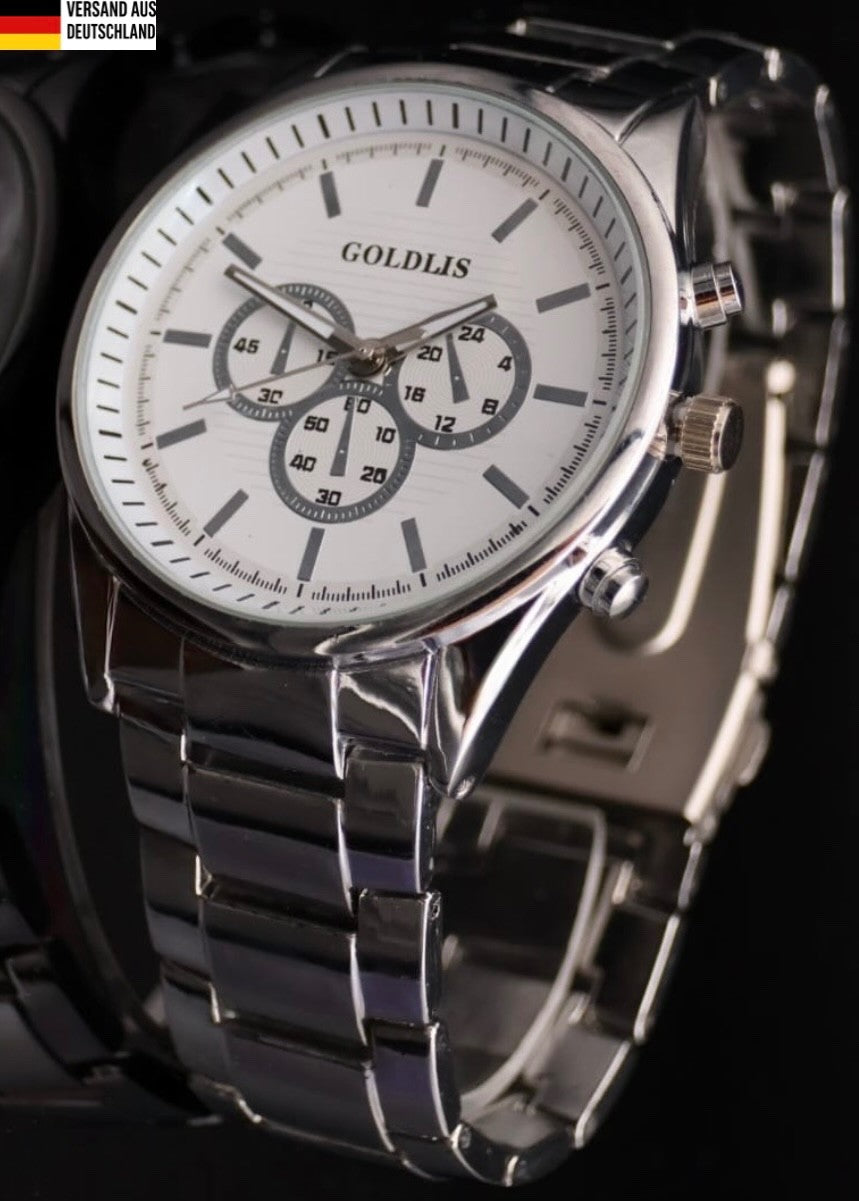 Herren Armband Männer Uhr  Silber Farben Chrono Look Quarz * NEU * 290