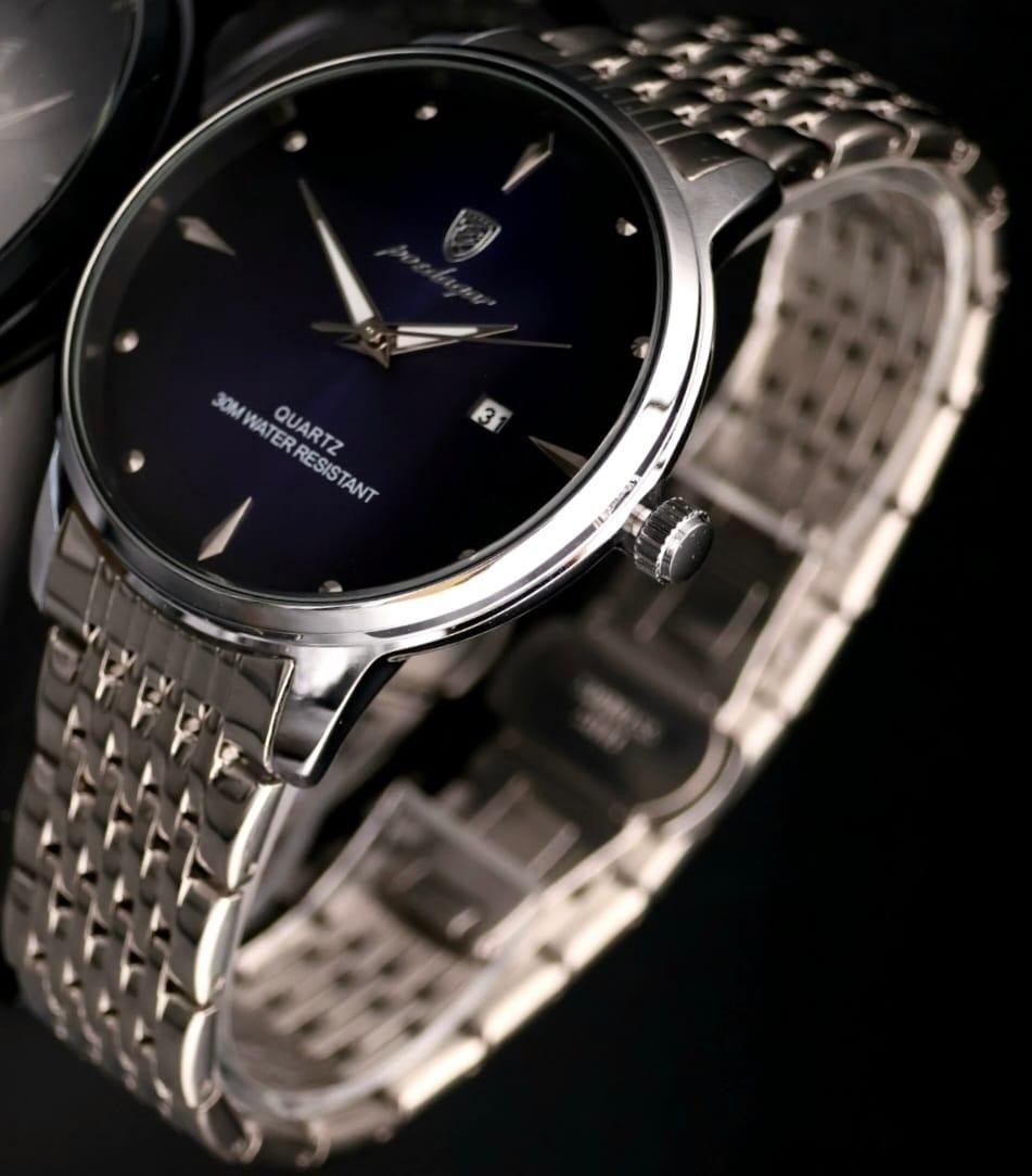 Mega Edle Männer Herren Armband Uhr Herrenuhr Blau Silber Farben0