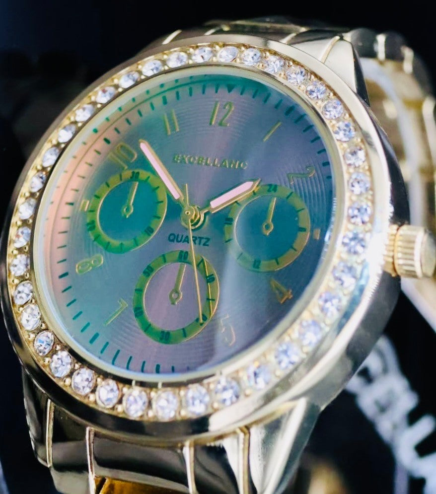 Excellanc Damen Armband Uhr Gold Farben Damenuhr Strass Chrono-Look2
