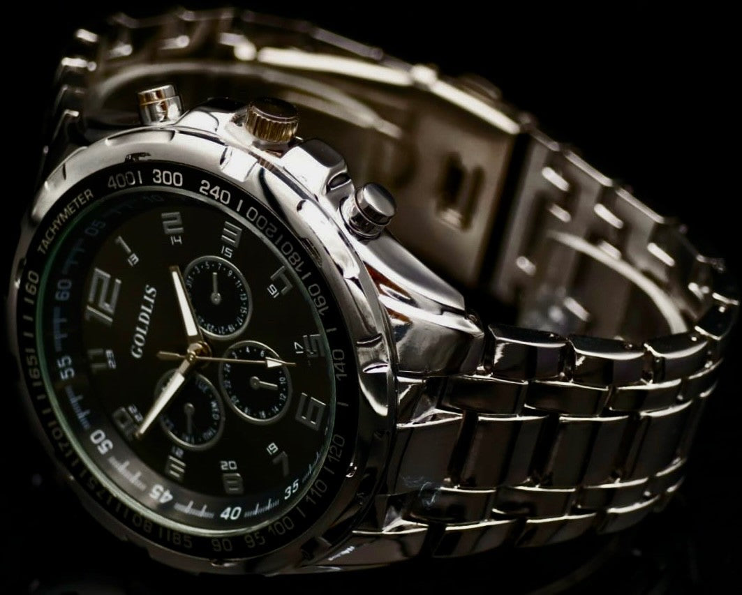 Mega Edle XL Herren Armband Männer Uhr Silber Farben Chrono Look Neu **0