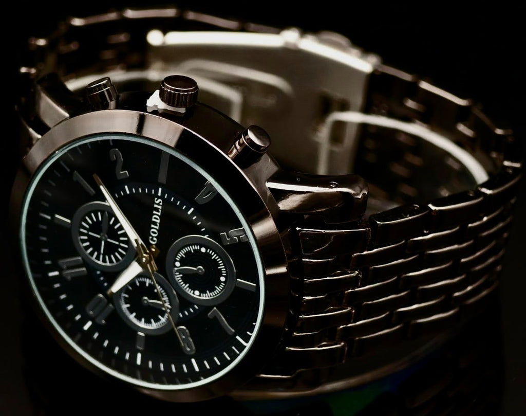 Herren Armband Männer Uhr Schwarz Farben Chrono Look Keramik Design1