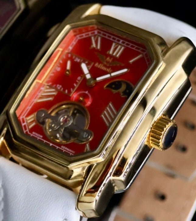 Minoir Herren Uhr Automatik Armbanduhr Rot Weiß Farben Herrenuhr mit Lederband1