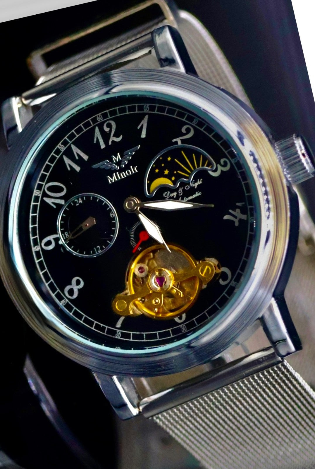 Minoir Herren Männer Uhr Automatikuhr Armbanduhr Minoir Herrenuhr Schwarz Silber1