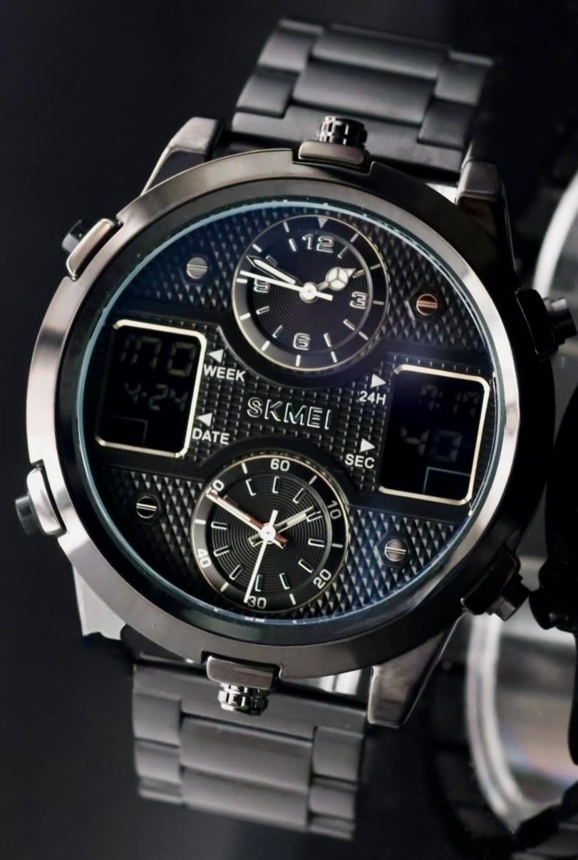 Sportliche Digital & Analog Herren Männer Uhr Armbanduhr Keramik Look 52mm NEU1