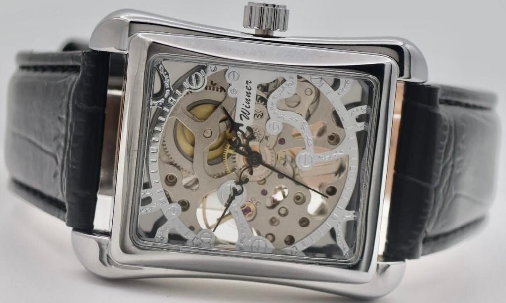 Winner Herren Automatik Uhr SilberFarben Mechanisch Lederband Skelettuhr 34x34mm1