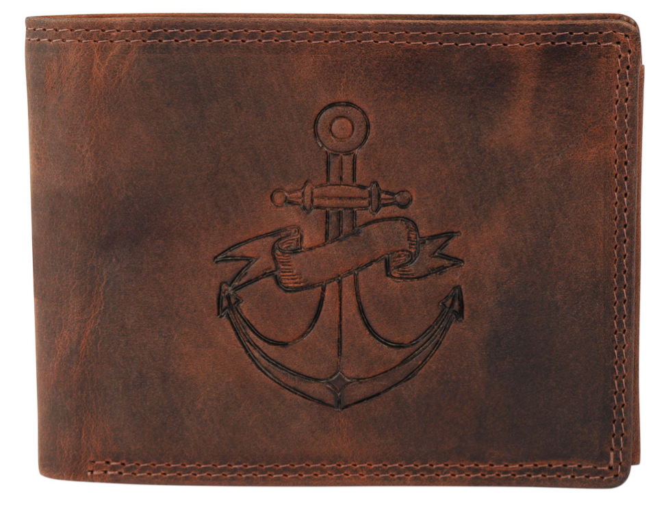 Akzent Leder Geldbörse RFID Echtleder Portemonnaie Geldbeutel Anker Braun 40