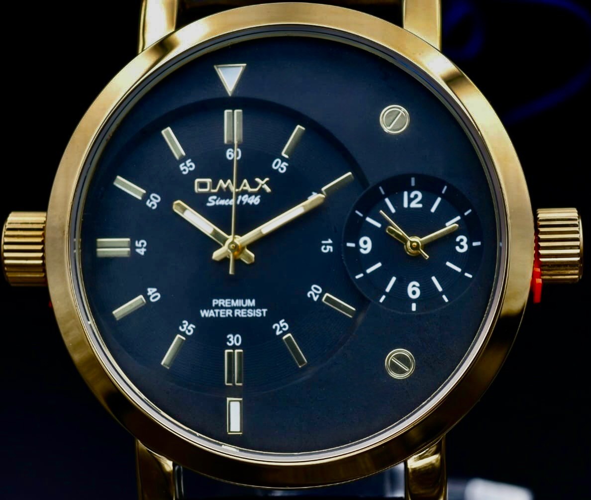 Omax XXL Monster Watch Herren Armband Uhr Schwarz Gold Farben Dual Timer NEU1